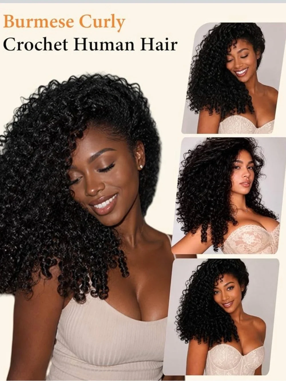 Human crochet hair for women 16 inch feather human hair Burmese curly crochet